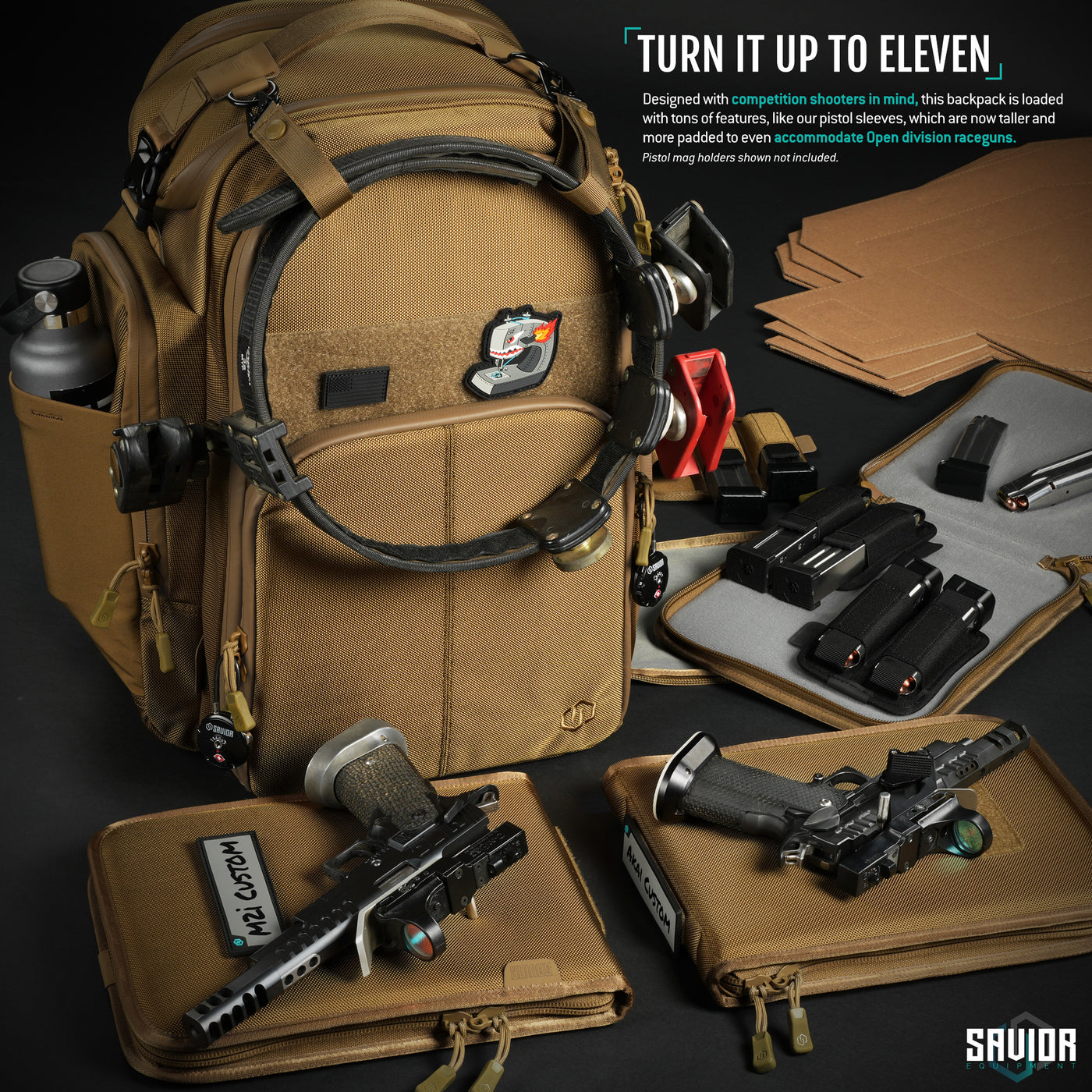 Designed with competition shooters in mind, this backpack is loaded with tons of features, like our pistol sleeves, which are now taller and more padded to even accommodate Open division raceguns.