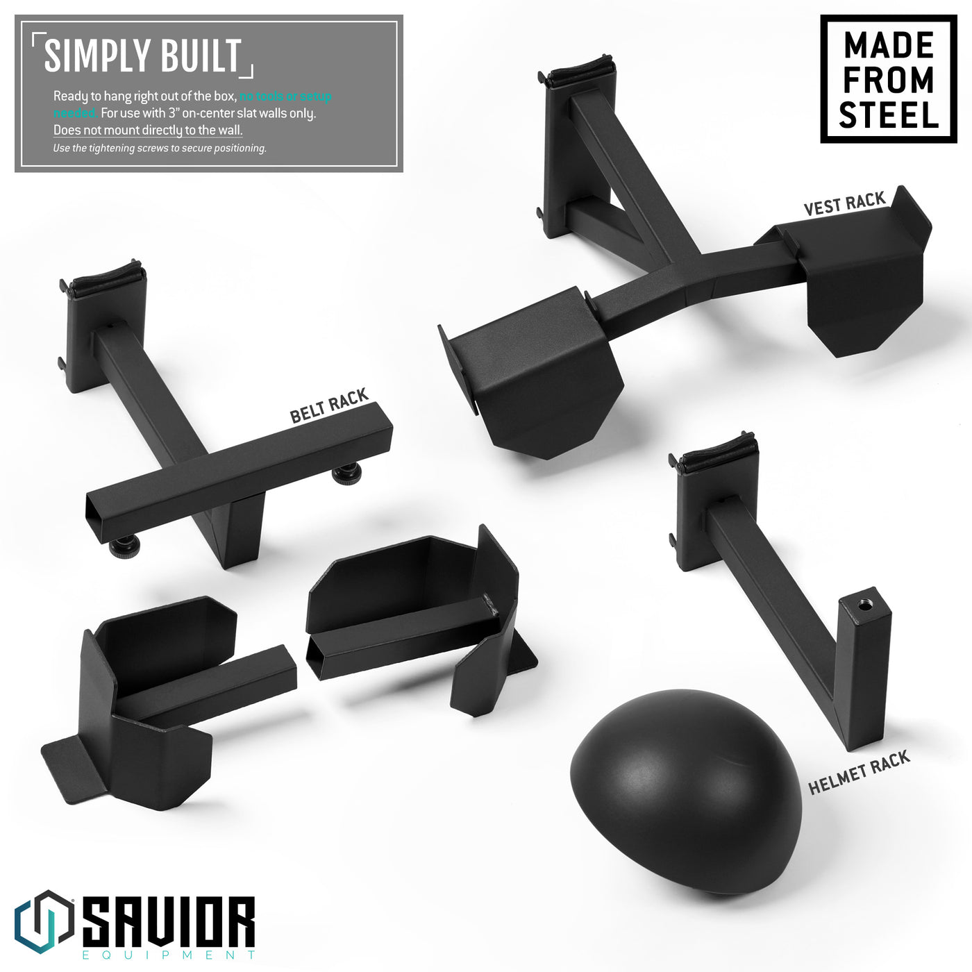 Simply Built - Ready to hand right out of the box, no tools or setup needed. For use with 3" on-center slat walls only. Does not mount directly to the wall.