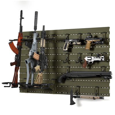 Wall Rack System - 10 Panels w/ 6 Rifle & 12 Pistol Hooks - Green