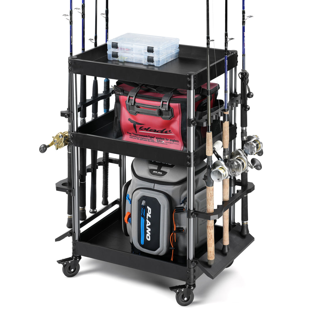 Mobile Tackle Station Cart w/ 16 Slot Fishing Rod Holder