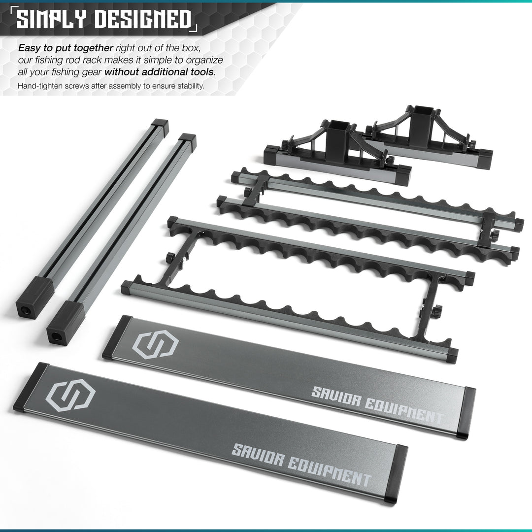 Aluminum Fishing Rod Holder Rack - 24/36/48 Slots Savior Equipment Aluminum Fishing Rod Holder Rack - 24/36/48 Slots Savior Equipment