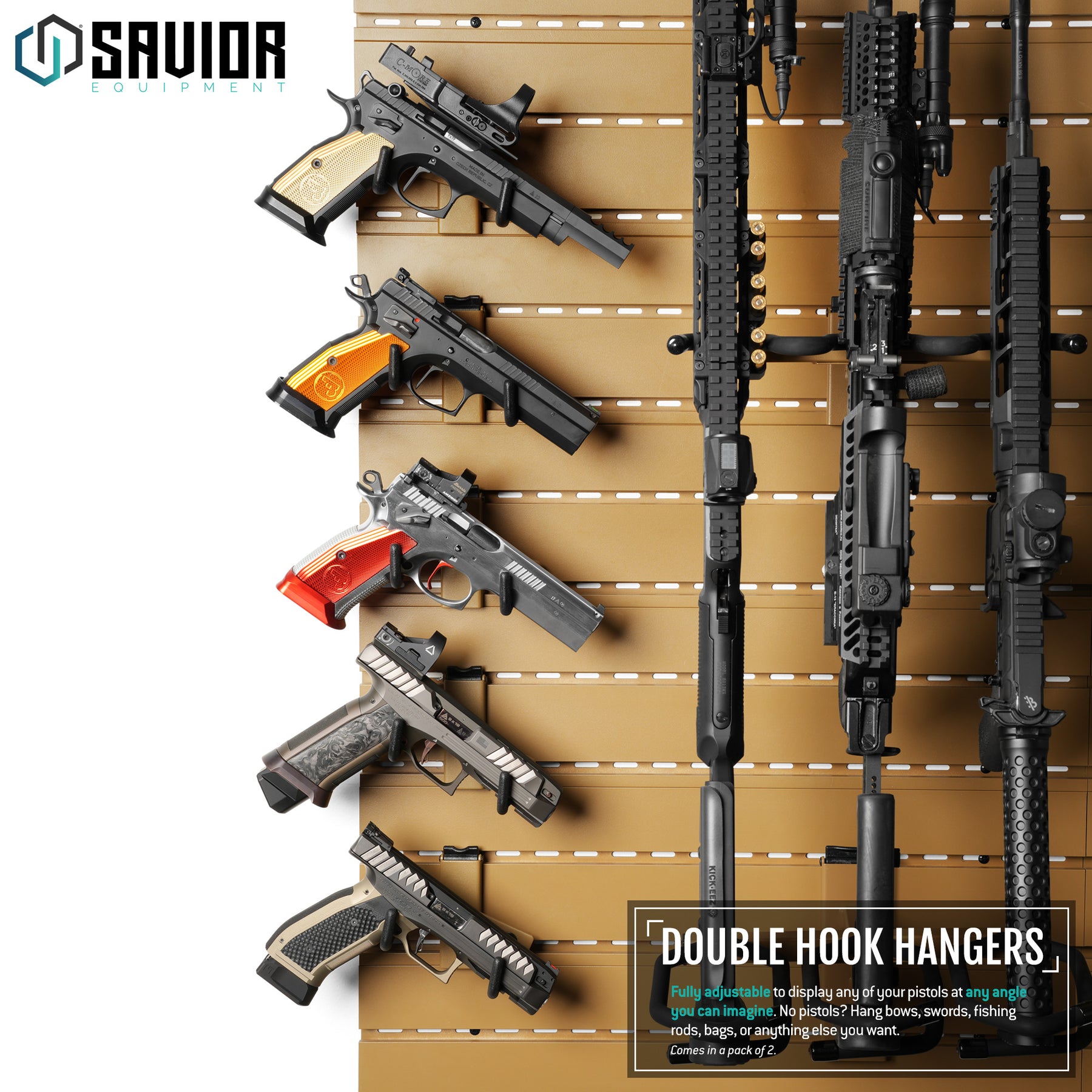 Wall Rack System - Adjustable Pistol Hangers (2-Pack) – Savior Equipment