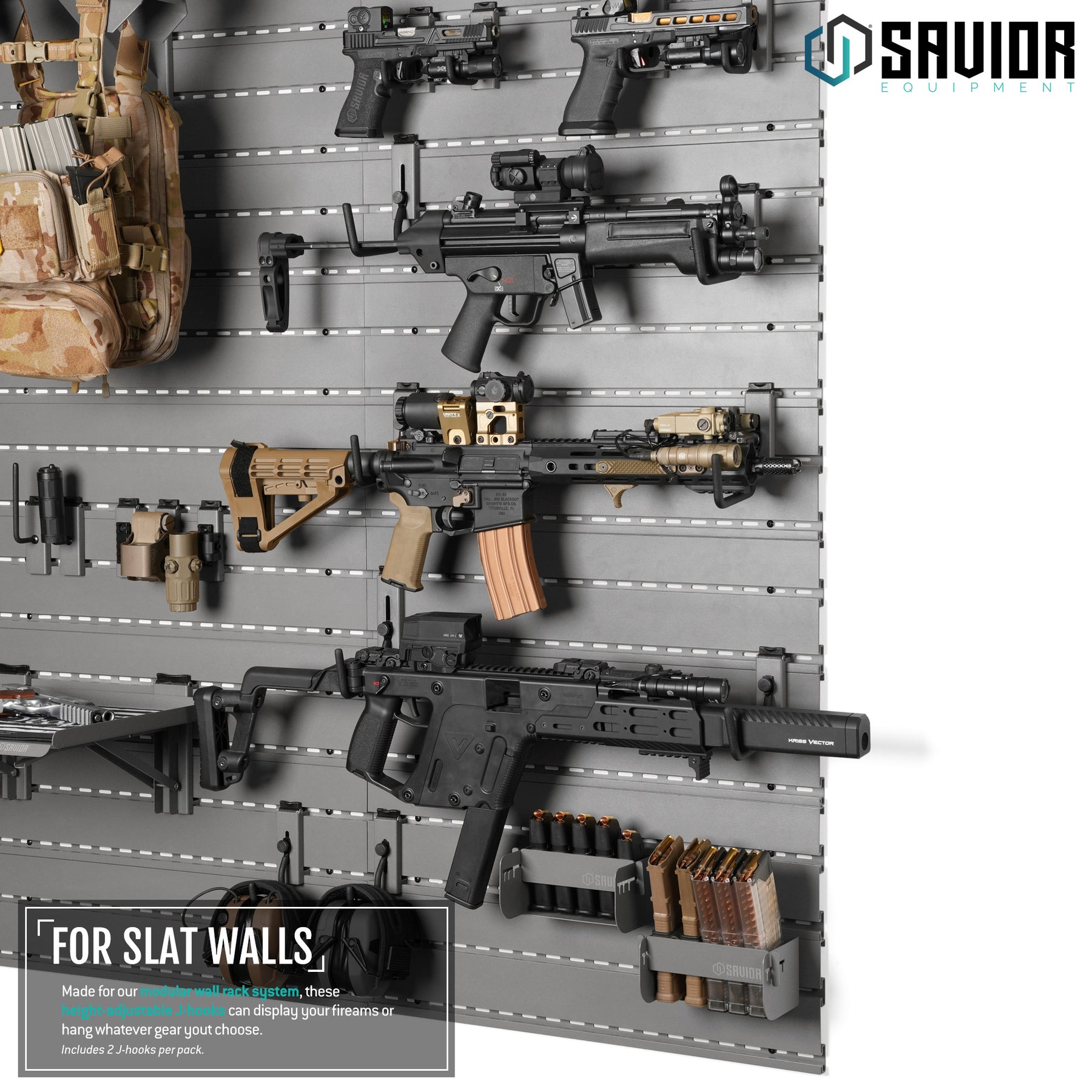 Savior Wall Rack Wall Rack System - Adjustable J-Hook, Large (2-Pack) – Savior Equipment