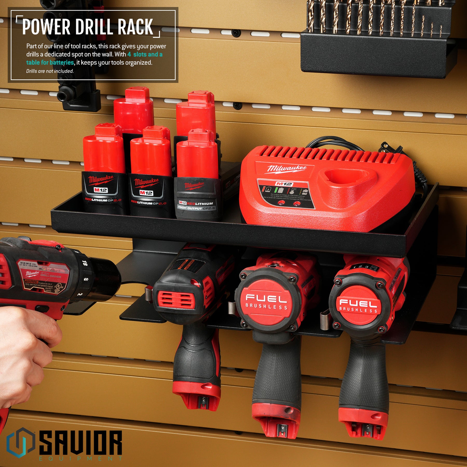 Machine Drill Storage Rack Wall Rack System - Power Drill Rack w/ Shelf – Savior Equipment