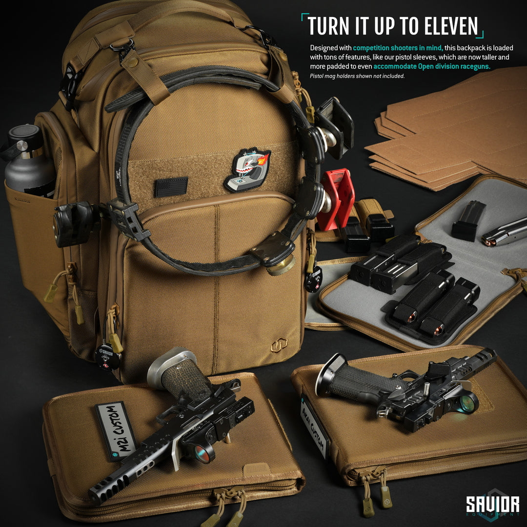Designed with competition shooters in mind, this backpack is loaded with tons of features, like our pistol sleeves, which are now taller and more padded to even accommodate Open division raceguns.#color_dark-fde