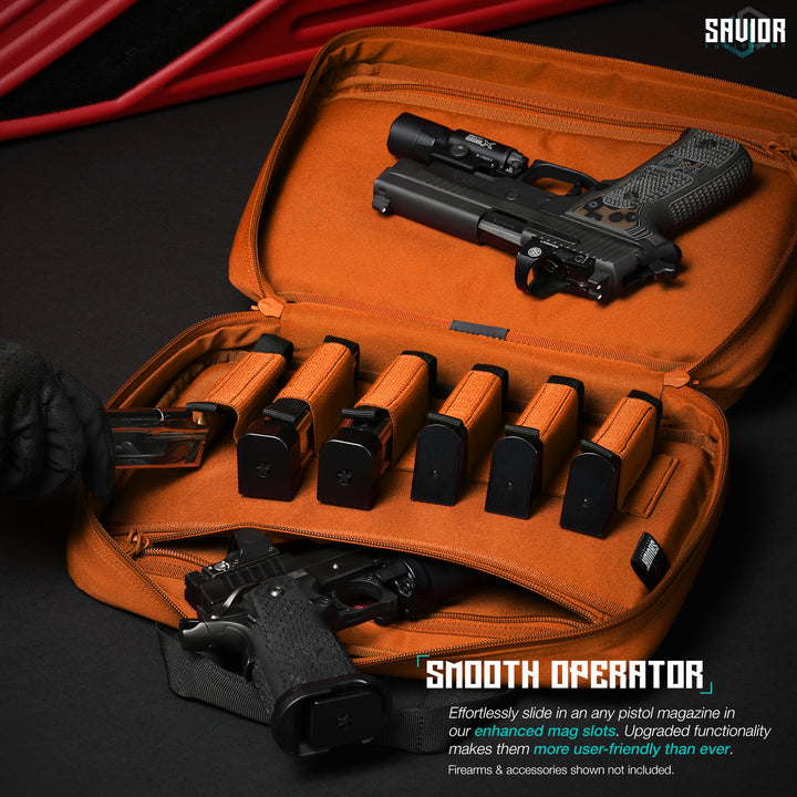 Smooth Operator - Effortlessly slide in an any pistol magazine in our enhanced mag slots. Upgraded functionality makes them more user-friendly than ever. Firearms & accessories shown not included.#color_hunter-orange