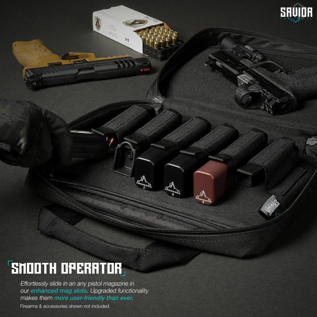 Smooth Operator - Effortlessly slide in an any pistol magazine in our enhanced mag slots. Upgraded functionality makes them more user-friendly than ever. Firearms & accessories shown not included.#color_obsidian-black