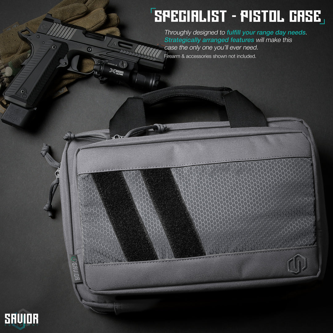 Specialist - Pistol Case - Thoroughly designed to fulfill your range day needs. Strategically arranged features will make this case the only one you'll ever need. Firearms & accessories shown not included.#color_sw-gray