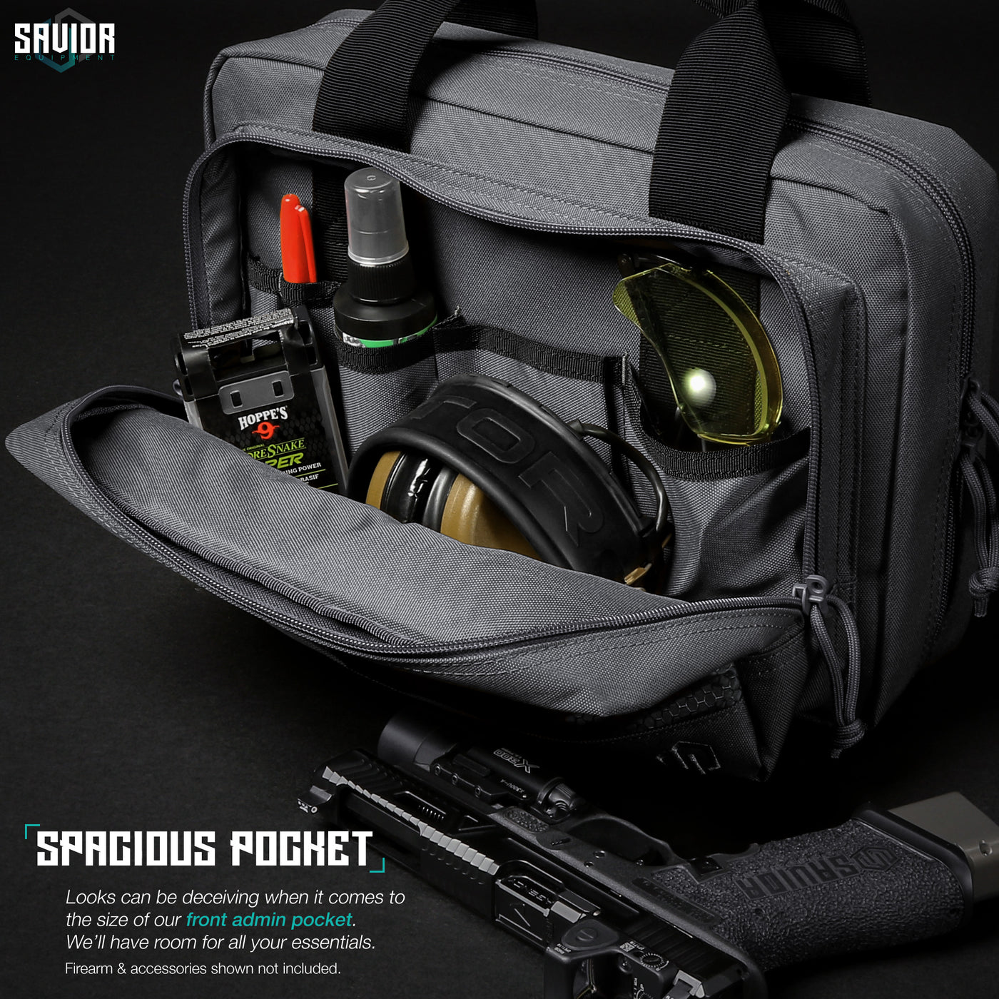 Spacious Pocket - Looks can be deceiving when it comes to the size of our front admin pocket. We'll have room for all your essentials. Firearms & accessories shown not included.#color_sw-gray