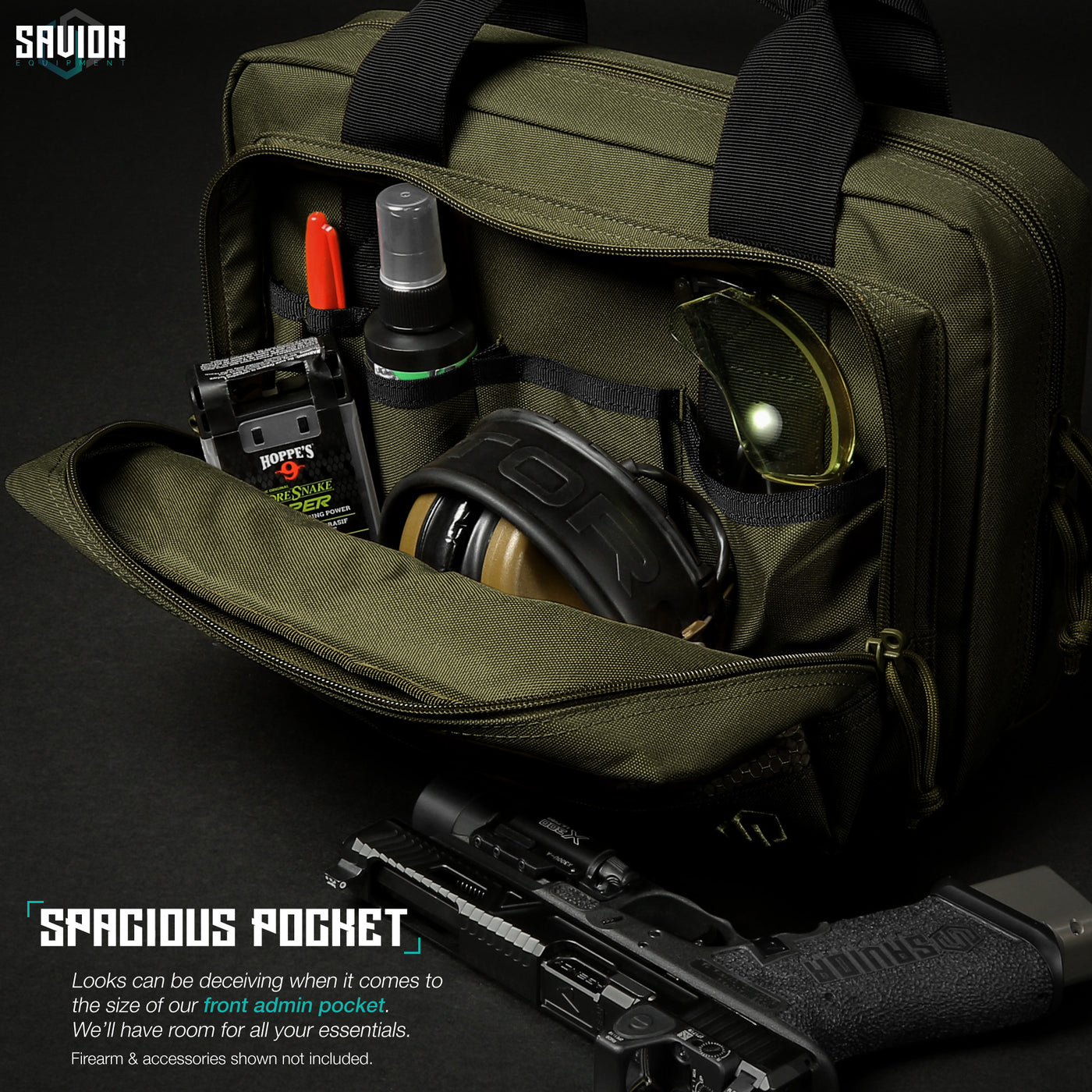 Spacious Pocket - Looks can be deceiving when it comes to the size of our front admin pocket. We'll have room for all your essentials. Firearms & accessories shown not included.#color_od-green