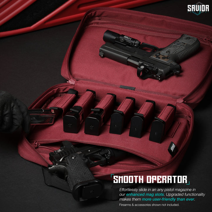 Smooth Operator - Effortlessly slide in an any pistol magazine in our enhanced mag slots. Upgraded functionality makes them more user-friendly than ever. Firearms & accessories shown not included.#color_sedona-red