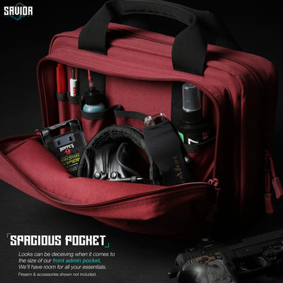 Spacious Pocket - Looks can be deceiving when it comes to the size of our front admin pocket. We'll have room for all your essentials. Firearms & accessories shown not included.#color_sedona-red