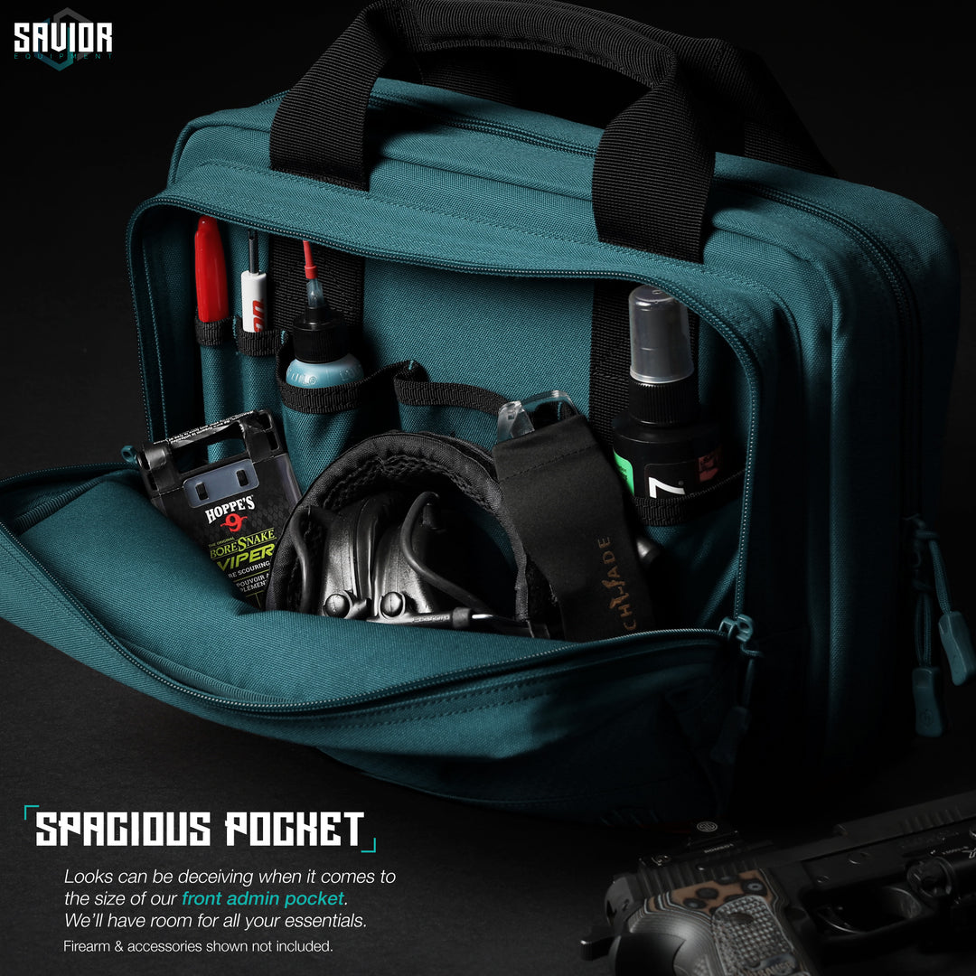 Spacious Pocket - Looks can be deceiving when it comes to the size of our front admin pocket. We'll have room for all your essentials. Firearms & accessories shown not included.#color_savior-teal