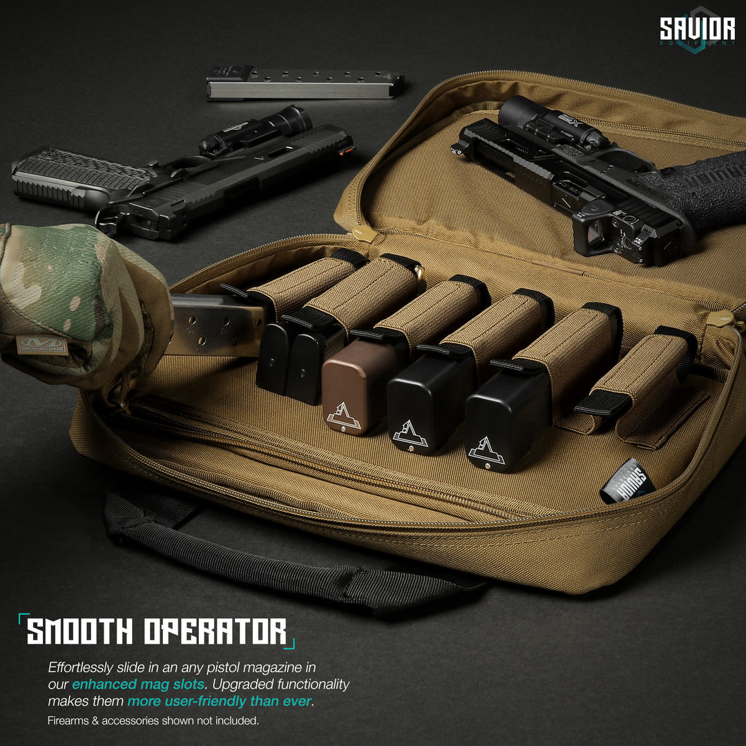 Smooth Operator - Effortlessly slide in an any pistol magazine in our enhanced mag slots. Upgraded functionality makes them more user-friendly than ever. Firearms & accessories shown not included.#color_dark-fde