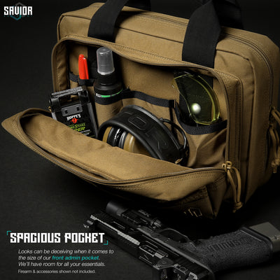 Spacious Pocket - Looks can be deceiving when it comes to the size of our front admin pocket. We'll have room for all your essentials. Firearms & accessories shown not included.#color_dark-fde