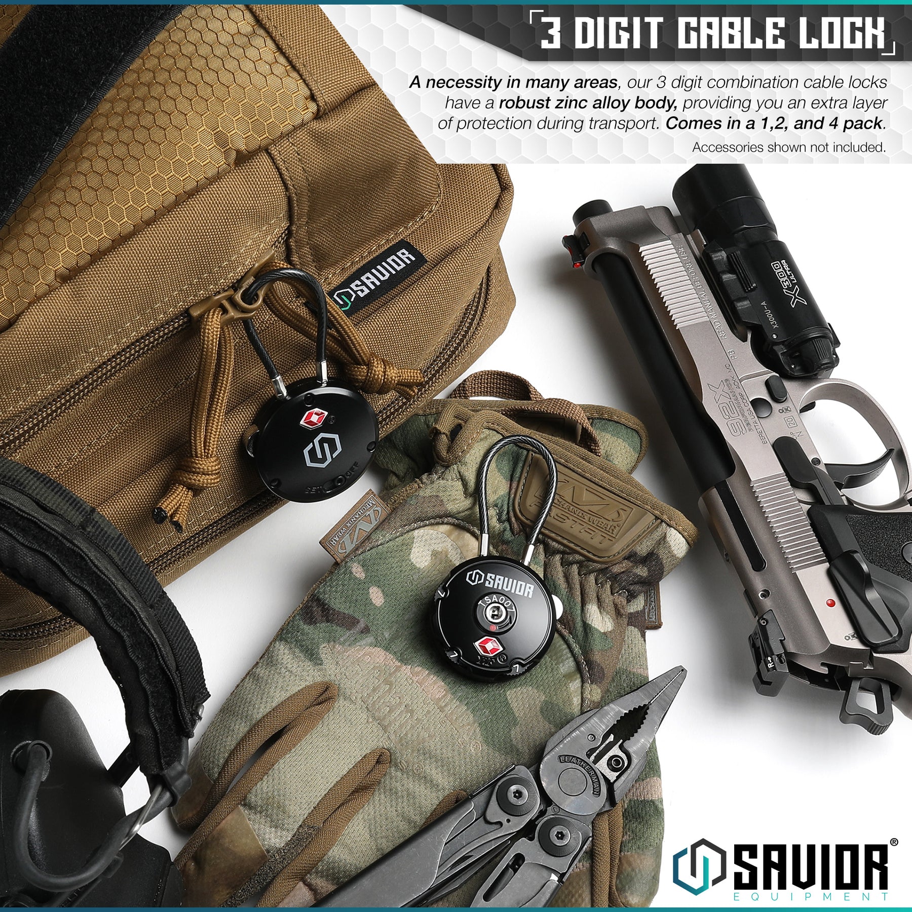 Savior Rifle Rack Lock 3-Digit Cable Lock - 1/2/4 Pack – Savior Equipment