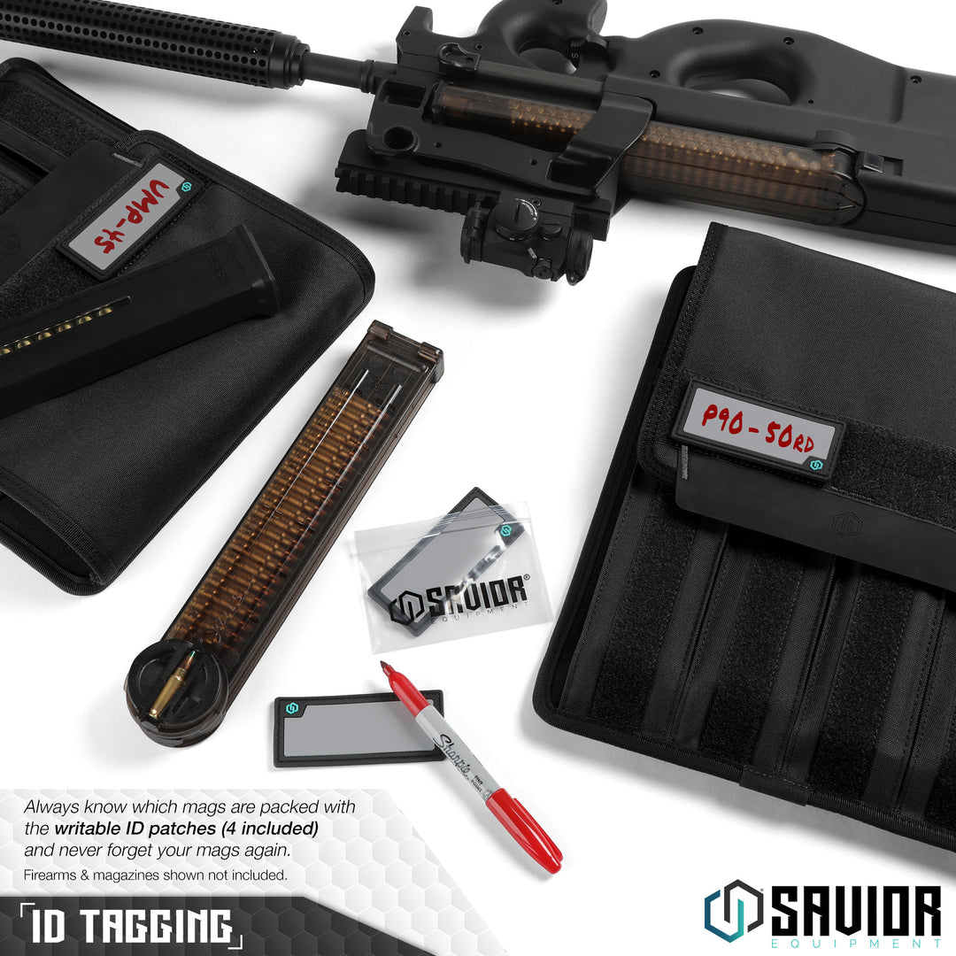 ID Tagging - Always know which mags are packed with the writable ID patches (4 included) and never forget your mags again. Firearms & magazines shown not included.#color_obsidian-black