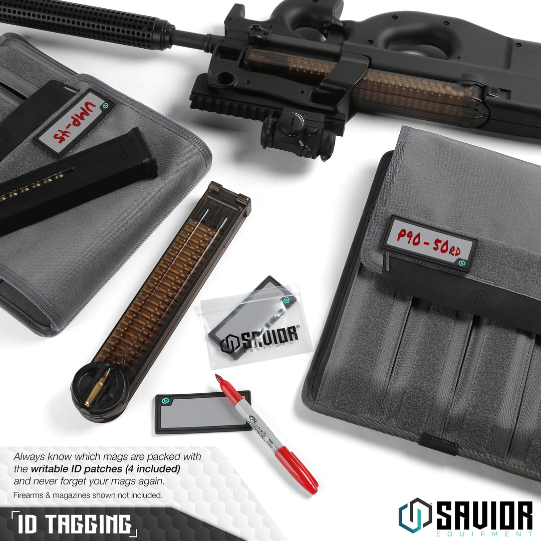 ID Tagging - Always know which mags are packed with the writable ID patches (4 included) and never forget your mags again. Firearms & magazines shown not included.#color_sw-gray
