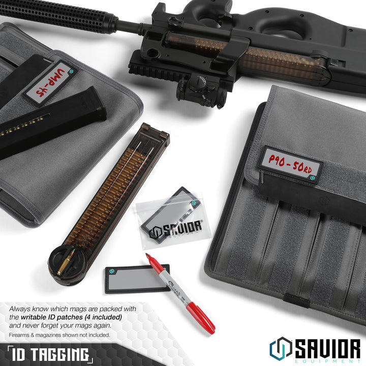ID Tagging - Always know which mags are packed with the writable ID patches (4 included) and never forget your mags again. Firearms & magazines shown not included.#color_sw-gray