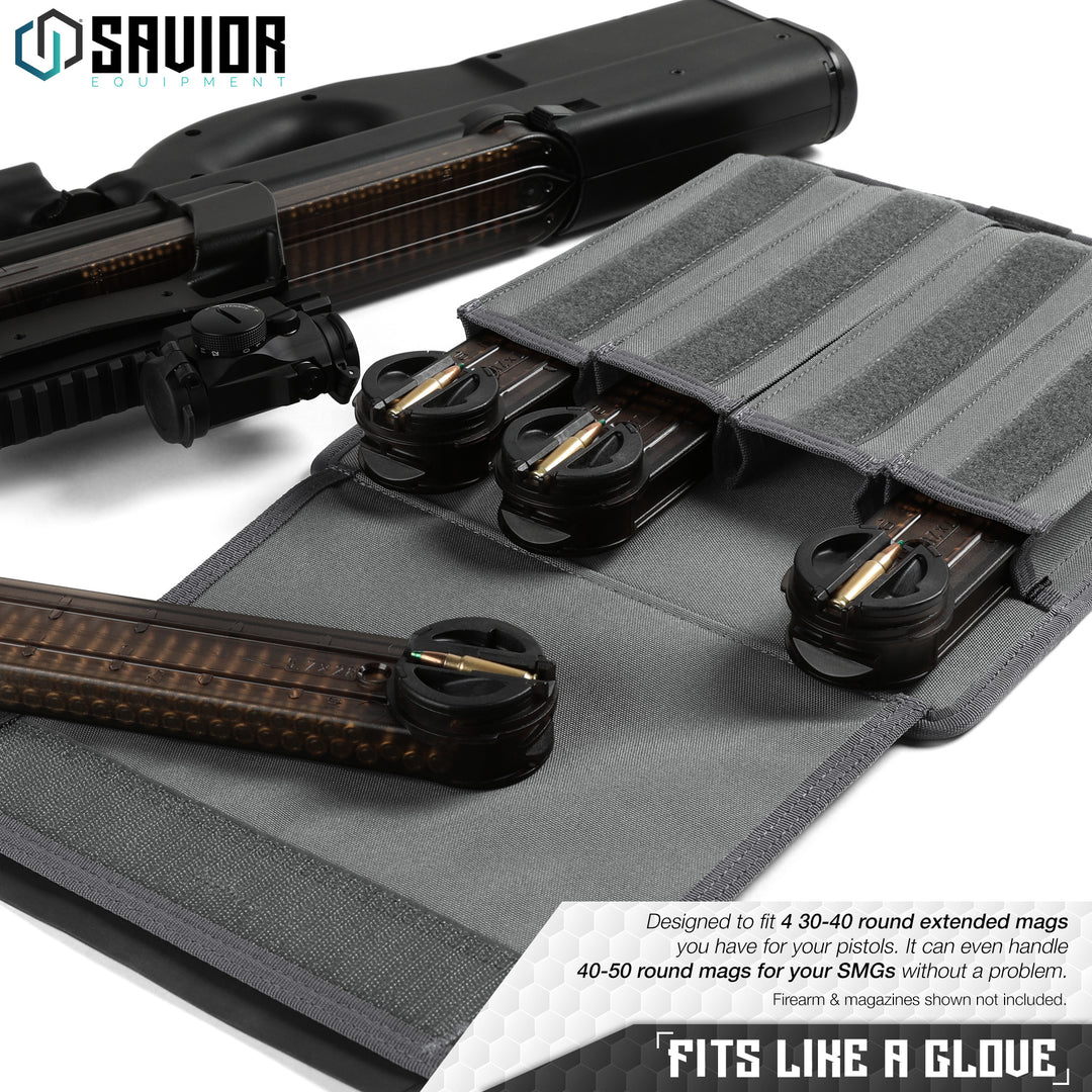 Fits Like A Glove - Designed to fit 4 30-40 round extended mags you have for your pistols. It can even handle 40-50 round mags for your SMGs without a problem. Firearms & magazines shown not included.#color_sw-gray