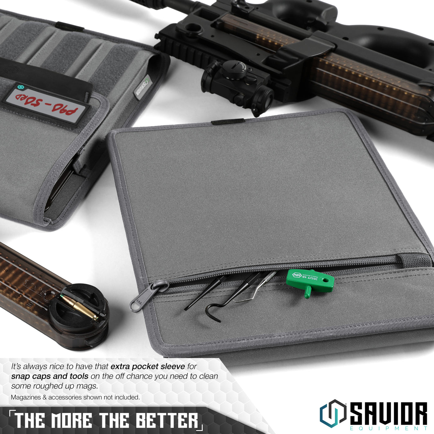 The More The Better - It’s always nice to have that extra pocket sleeve for snap caps and tools on the off chance you need to clean some roughed up mags. Magazines & accessories shown not included.#color_sw-gray