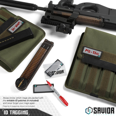 ID Tagging - Always know which mags are packed with the writable ID patches (4 included) and never forget your mags again. Firearms & magazines shown not included.