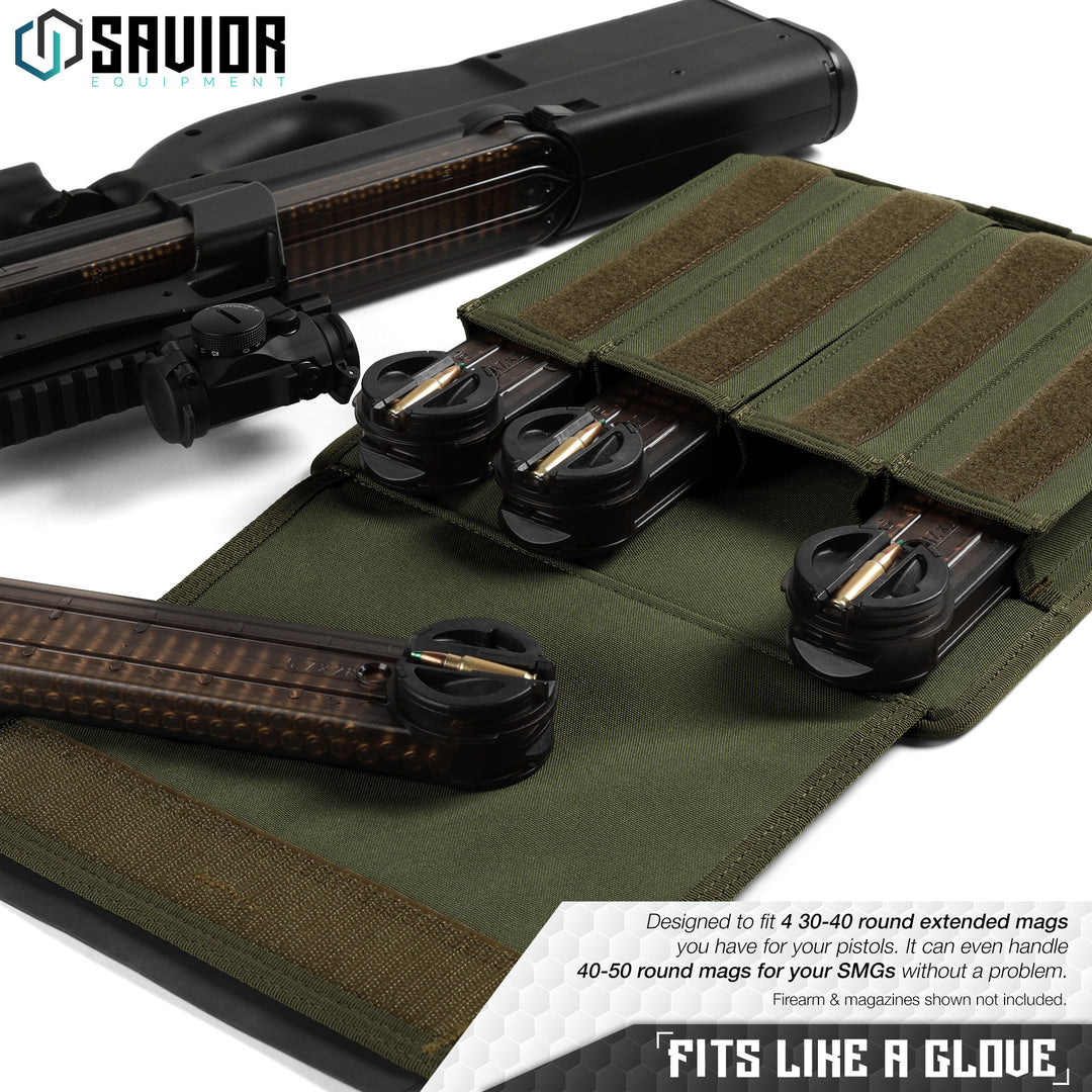 Fits Like A Glove - Designed to fit 4 30-40 round extended mags you have for your pistols. It can even handle 40-50 round mags for your SMGs without a problem. Firearms & magazines shown not included.#color_od-green