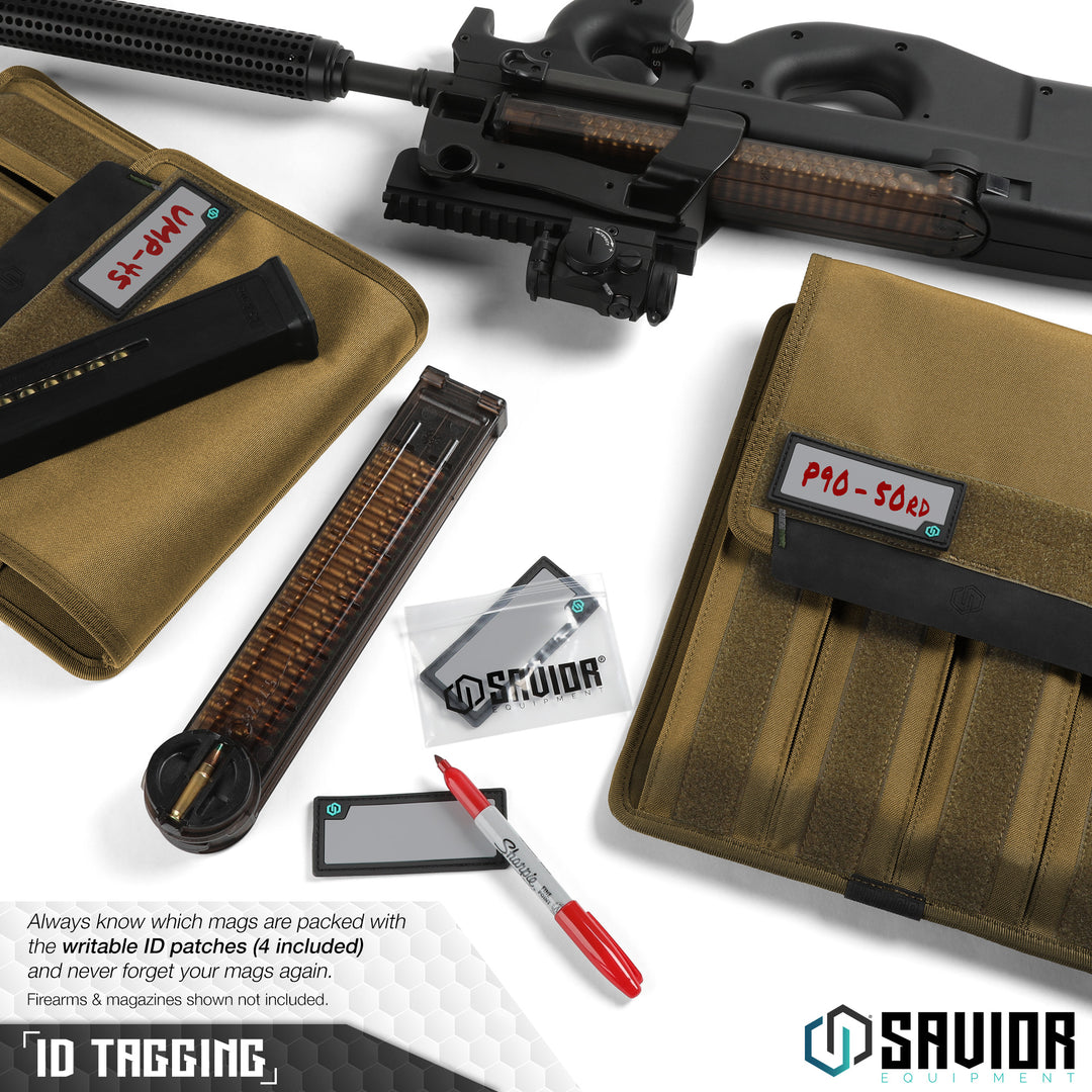 ID Tagging - Always know which mags are packed with the writable ID patches (4 included) and never forget your mags again. Firearms & magazines shown not included.#color_dark-fde