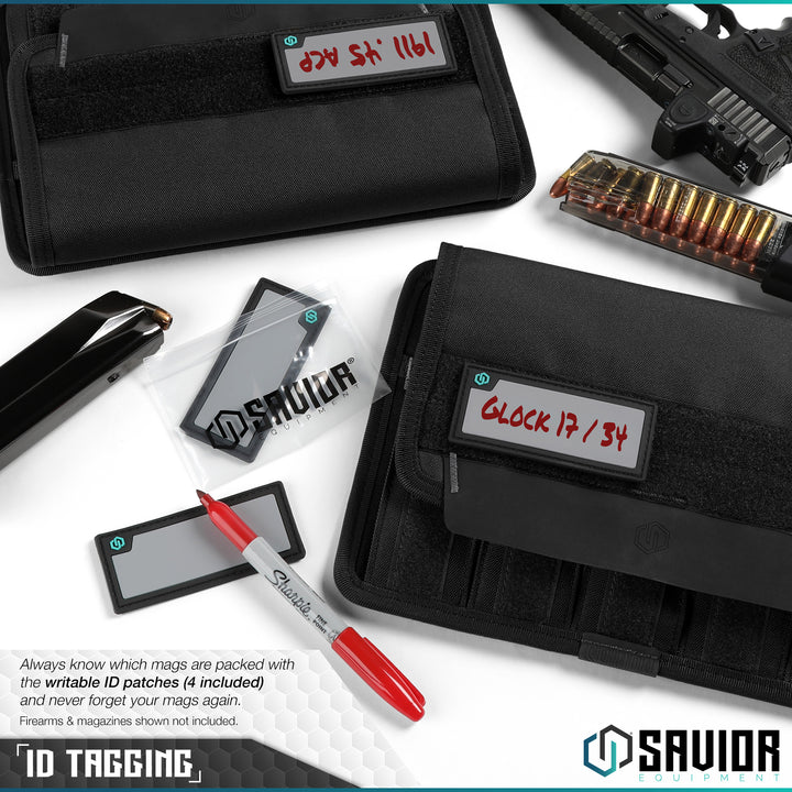 ID Tagging - Always know which mags are packed with the writable ID patches (4 included) and never forget your mags again. Firearms & magazines shown not included.#color_obsidian-black