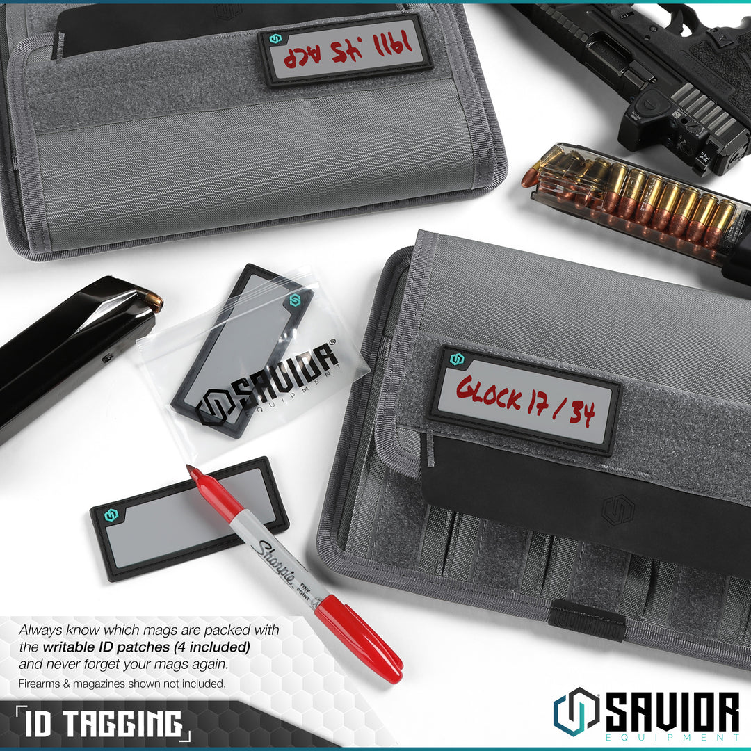 ID Tagging - Always know which mags are packed with the writable ID patches (4 included) and never forget your mags again. Firearms & magazines shown not included.#color_sw-gray