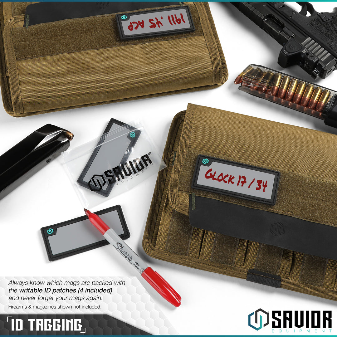 ID Tagging - Always know which mags are packed with the writable ID patches (4 included) and never forget your mags again. Firearms & magazines shown not included.#color_dark-fde