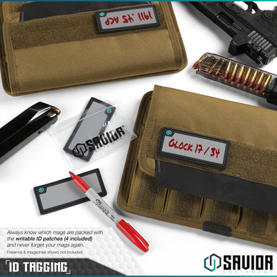 ID Tagging - Always know which mags are packed with the writable ID patches (4 included) and never forget your mags again. Firearms & magazines shown not included.