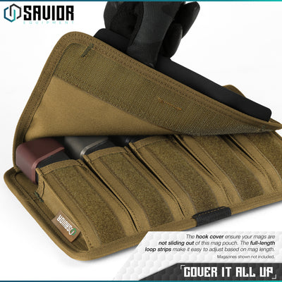 Cover It All Up - The hook cover ensure your mags are not sliding out of this mag pouch. The full-length loop strips make it easy to adjust based on mag length. Magazines shown not included.