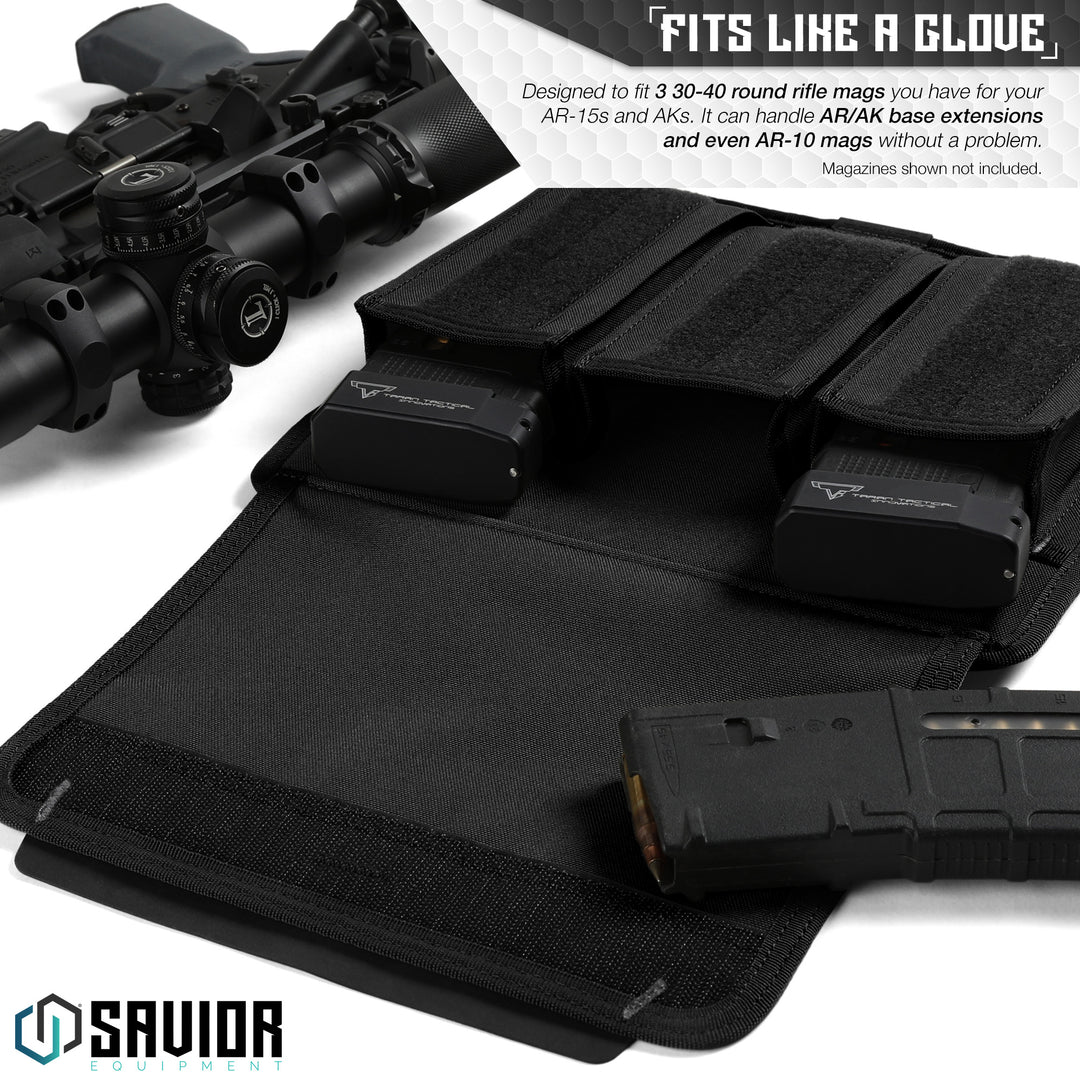 Fits Like A Glove - Designed to fit 3 30-40 round rifle mags you have for your AR-15s and AKs. It can handle AR/AK base extensions and even AR-10 mags without a problem. Firearms & magazines shown not included.#color_obsidian-black