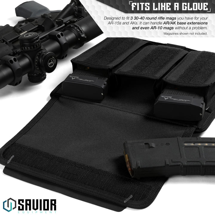 Fits Like A Glove - Designed to fit 3 30-40 round rifle mags you have for your AR-15s and AKs. It can handle AR/AK base extensions and even AR-10 mags without a problem. Firearms & magazines shown not included.#color_obsidian-black