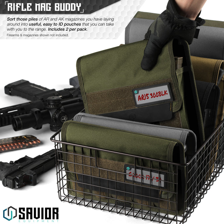 Rifle Mag Buddy - Sort those piles of AR and AK magazines you have laying around into useful, easy to ID pouches that you can take with you to the range. Includes 2 per pack. Firearms & magazines shown not included.#color_od-green