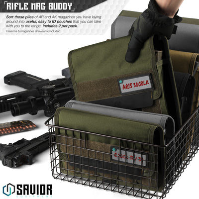 Rifle Mag Buddy - Sort those piles of AR and AK magazines you have laying around into useful, easy to ID pouches that you can take with you to the range. Includes 2 per pack. Firearms & magazines shown not included.