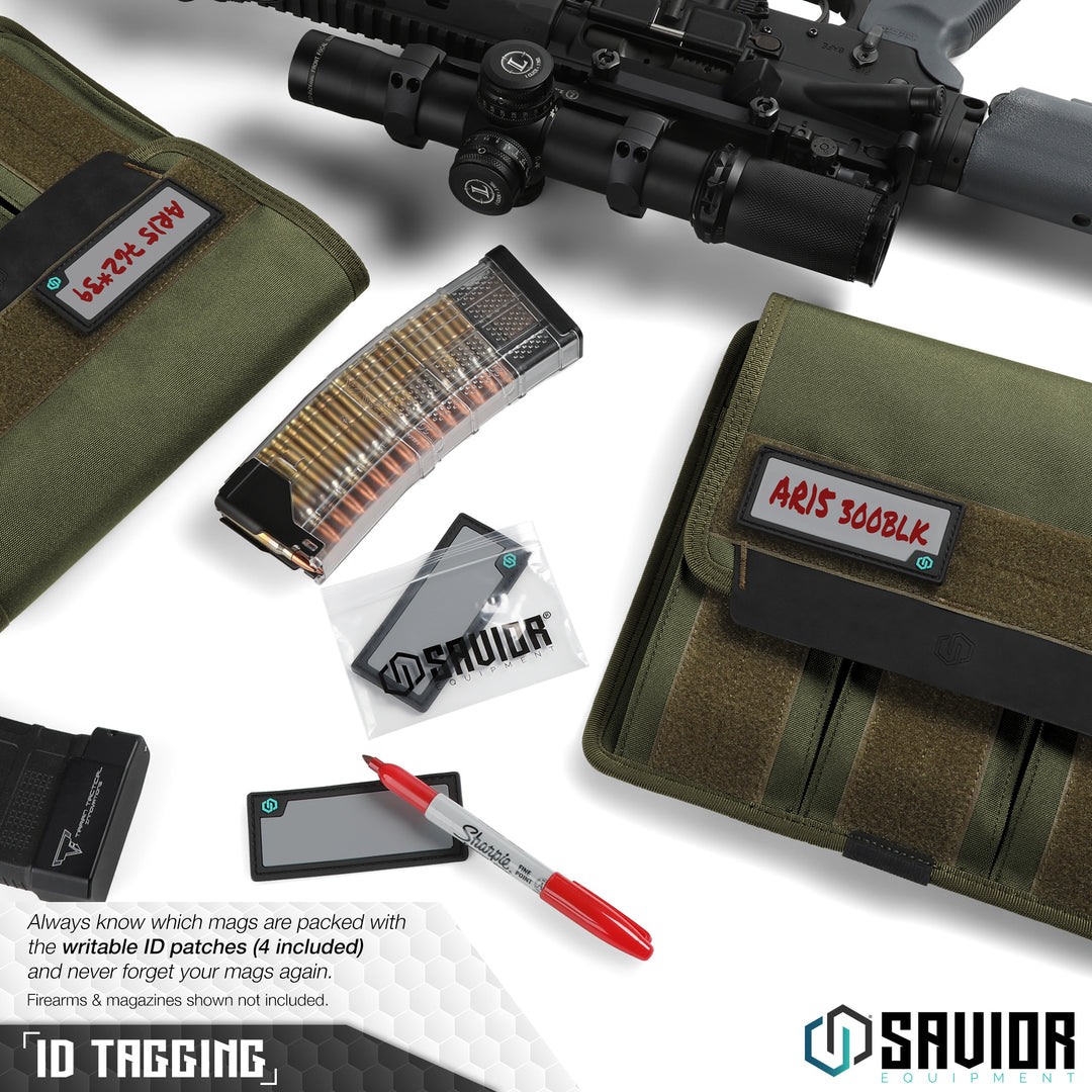 ID Tagging - Always know which mags are packed with the writable ID patches (4 included) and never forget your mags again. Firearms & magazines shown not included.#color_od-green