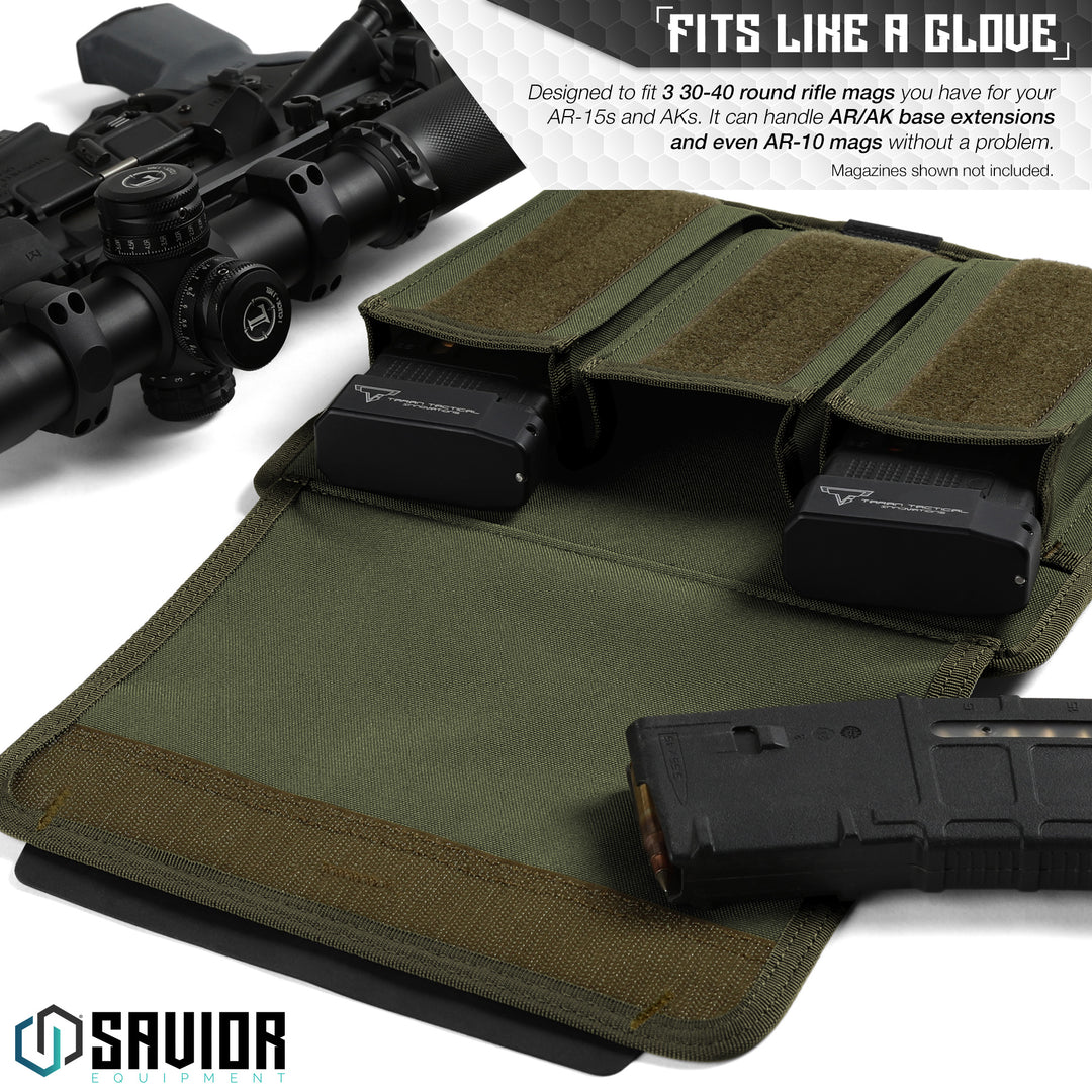 Fits Like A Glove - Designed to fit 3 30-40 round rifle mags you have for your AR-15s and AKs. It can handle AR/AK base extensions and even AR-10 mags without a problem. Firearms & magazines shown not included.#color_od-green