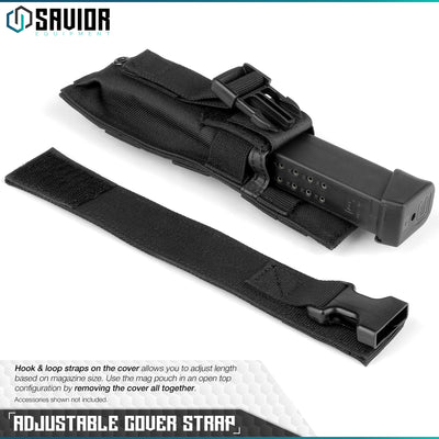 Adjustable Cover Strap - Hook & Loop Strap on the Cover Allows you to Adjust Length Based on Magazine Size. Use the mag Pouch in an Open-Top Configuration by Removing the Cover. Accessories shown not included.