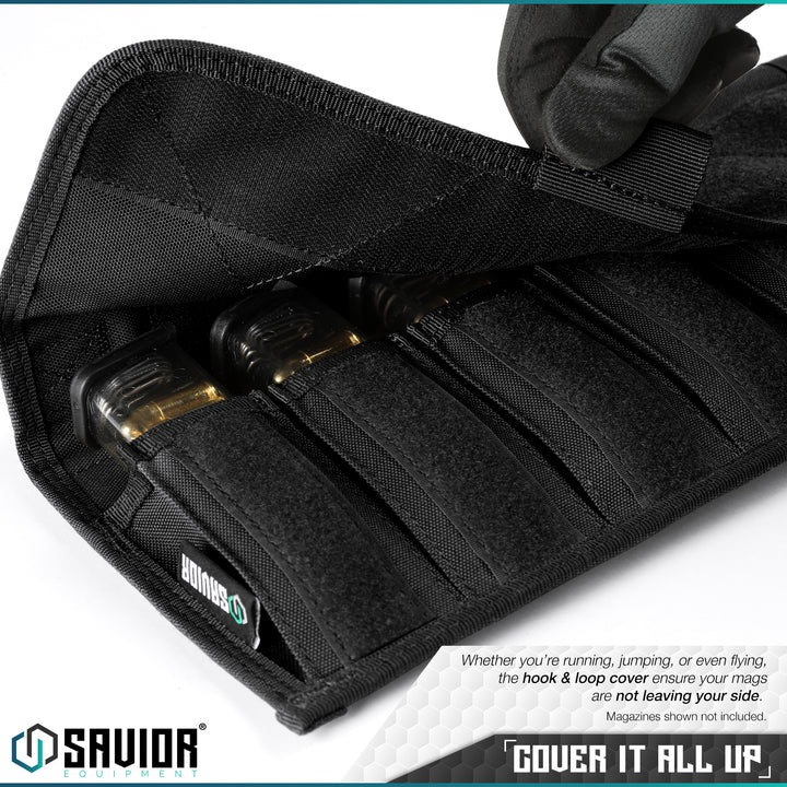 Cover it all up - Whether you're running, jumping or even flying, the hook & loop cover straps ensure your mags are not leaving your side. Magazines shown not included.#color_obsidian-black