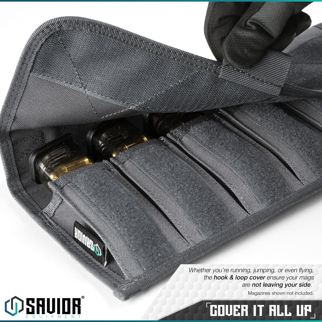 Cover it all up - Whether you're running, jumping or even flying, the hook & loop cover straps ensure your mags are not leaving your side. Magazines shown not included.#color_sw-gray