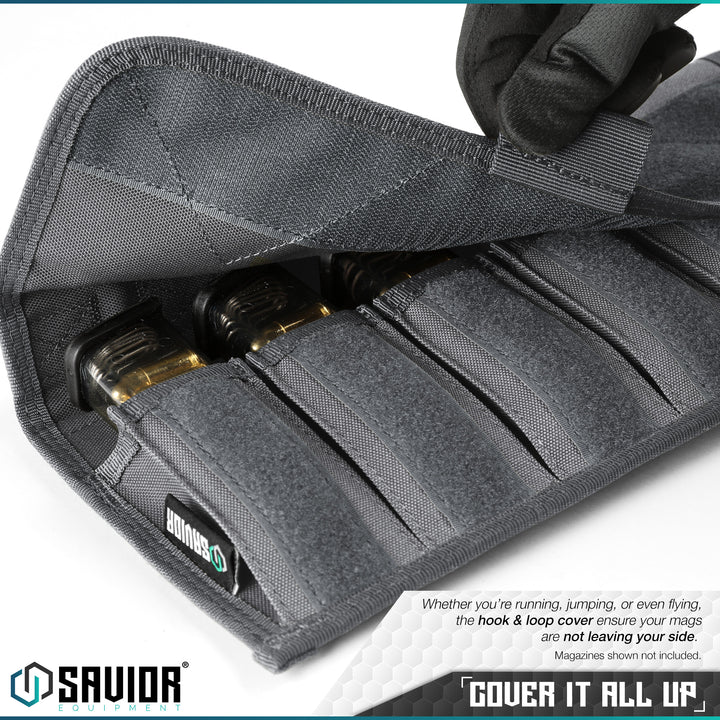 Cover it all up - Whether you're running, jumping or even flying, the hook & loop cover straps ensure your mags are not leaving your side. Magazines shown not included.#color_sw-gray