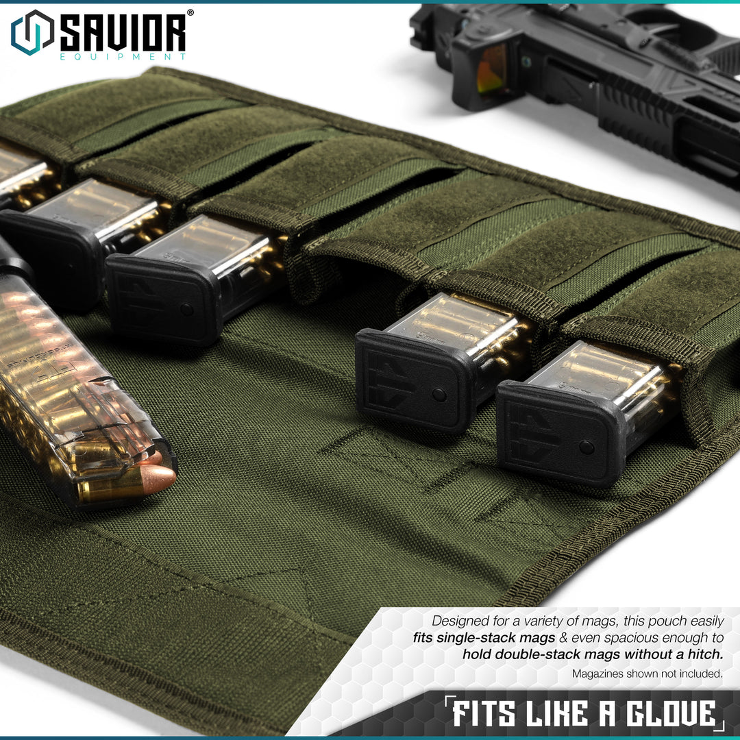 Fits like a glove - Designed for a variety of mags, this pouch easily fits single-stack mags & even spacious enough to hold double-stack mags without a hitch. Magazines shown not included.#color_od-green