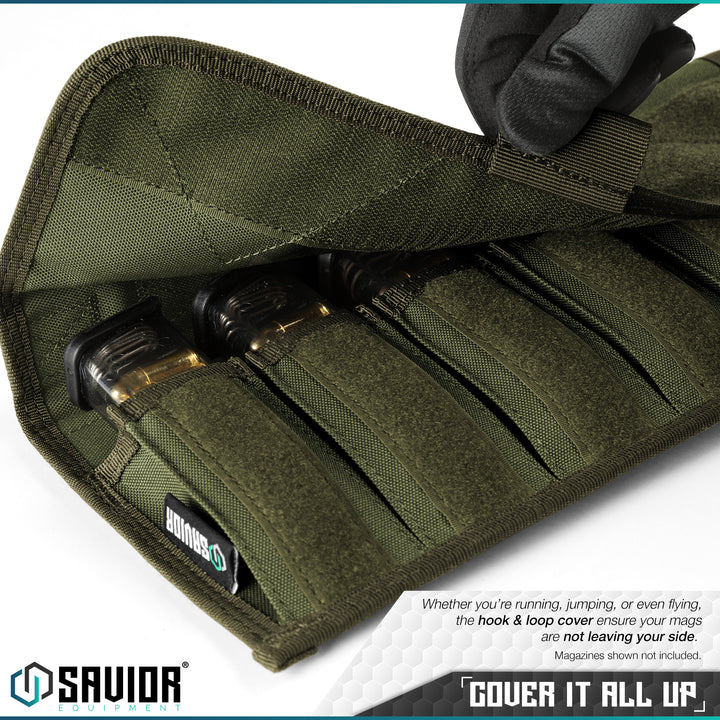 Cover it all up - Whether you're running, jumping or even flying, the hook & loop cover straps ensure your mags are not leaving your side. Magazines shown not included.#color_od-green