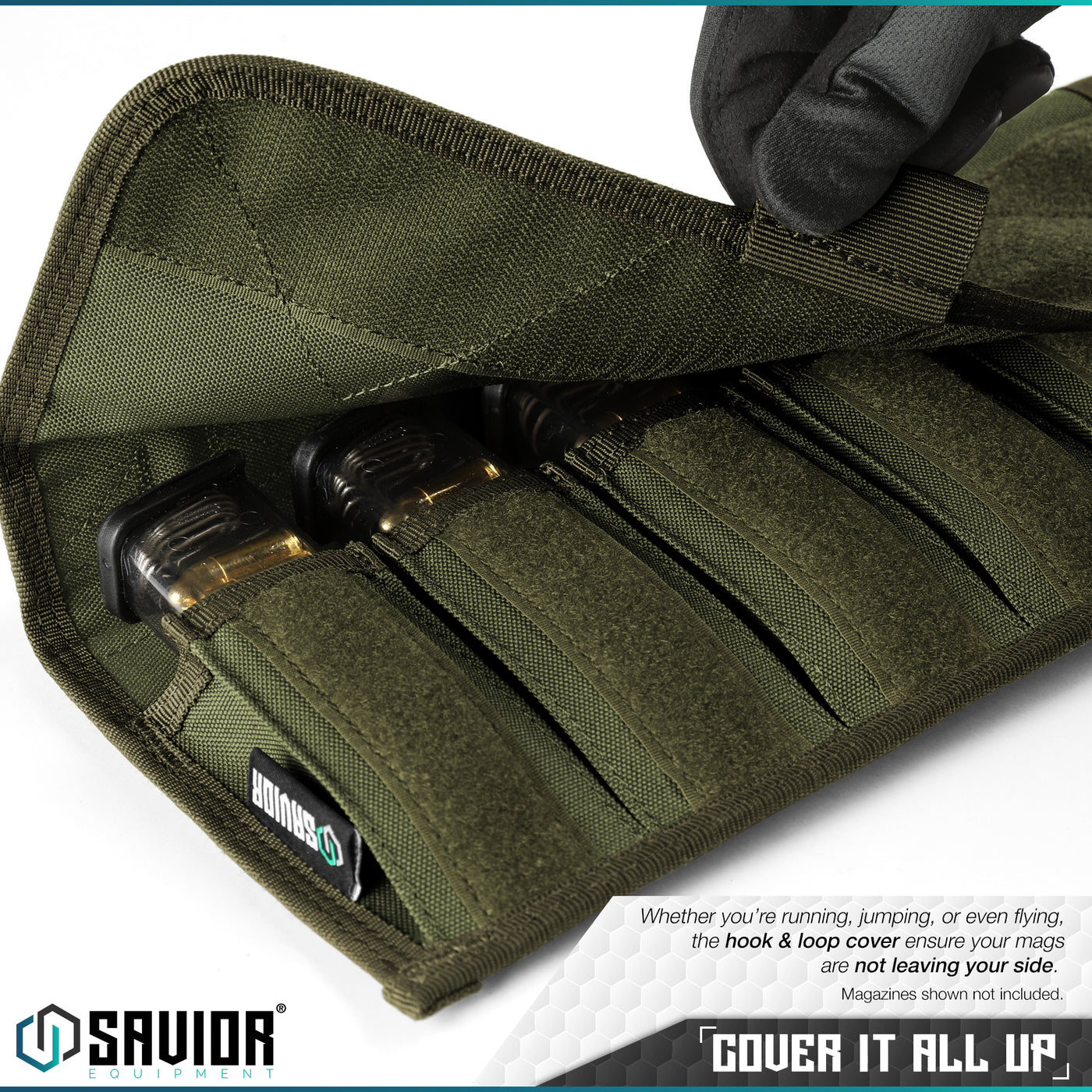 Cover it all up - Whether you're running, jumping or even flying, the hook & loop cover straps ensure your mags are not leaving your side. Magazines shown not included.