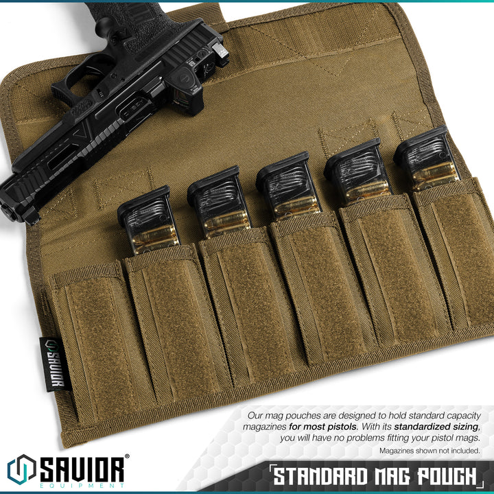 Standard Mag Pouch - Our mag pouches are designed to hold standard capacity magazines for most pistols. With its standardized sizing, you will have no problems fitting your pistol mags. Magazines shown not included.#color_dark-fde