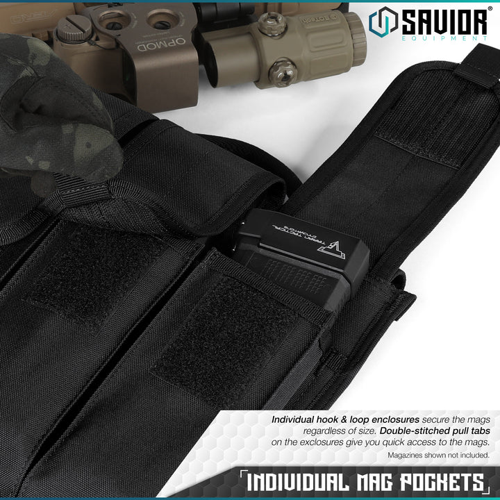Individual Mag Pockets - Individual hook & loop enclosures secure the mags regardless of size. Double-stitched pull tabs on the exclosures give you quick access to the mags. Magazines shown not included.#color_obsidian-black