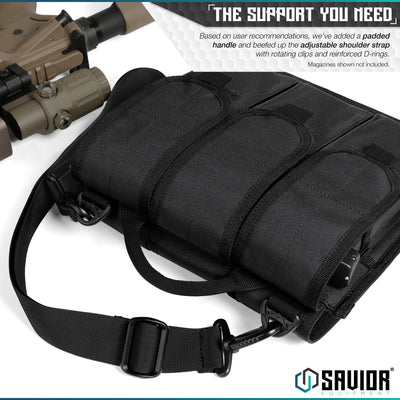 The Support You Need - Based on user recommendations, we've added a padded handle and beefed up the adjustable shoulder straap with rotating clips and reinforced D-rings. Magazines shown not included.