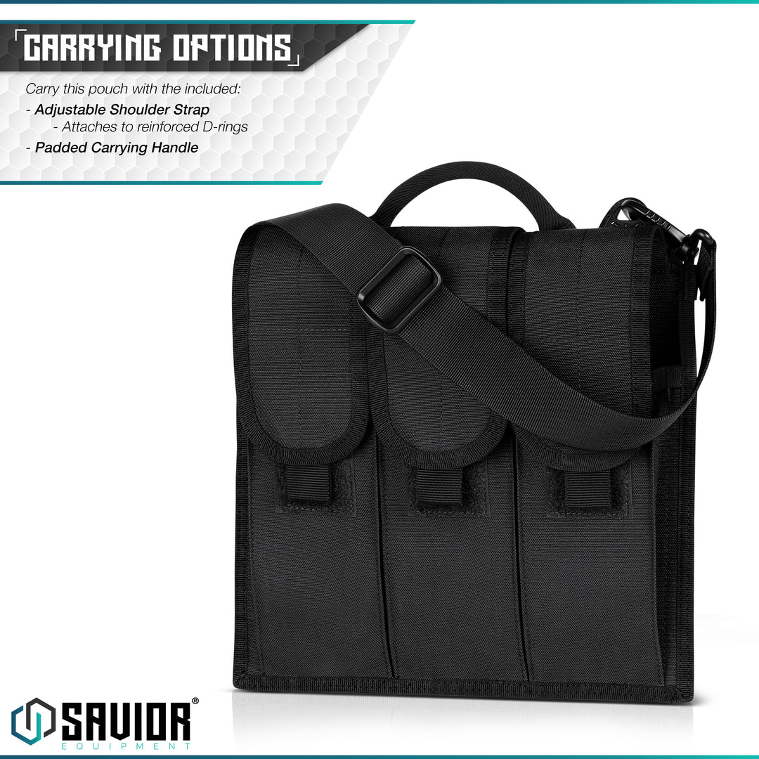 Multiple Carrying Options - Carry this pouch with the included: Adjustable shoulder strap. Attach to reinforced D-rings. Padded carrying handle.#color_obsidian-black